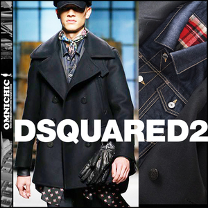 ■新品473,000円【DSQUARED2】コレクションピースディースクエアード贅沢ウールカシミヤデニムドッキングピーコートダウンジャケット54/XXL