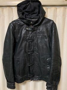 00s Rare archive Japanese Label TORNADO MART Hooded Buffalo Leather Jacket トルネードマート 牛革フードレザージャケット サイズM Y2K