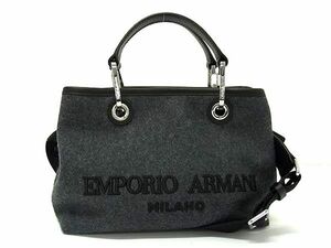 ■新品同様■ EMPORIO ARMANI エンポリオアルマーニ ウール 2WAY ハンドバッグ ショルダー レディース グレー系×ブラック系 AX6909