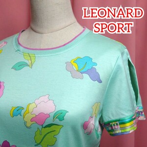 LEONARD SPORT／レオナールスポーツ／半袖トップス／総柄フラワープリント／淡いグリーン／size 40