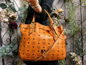 ●超美品●MCM エムシーエム●ヴィセトス●ドローストリング●PVC カーフ レザー 本革●2way トート バッグ●キャメル●G金具●A4●Js52098