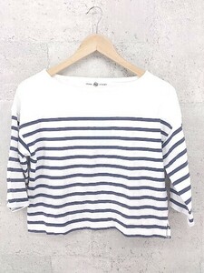 ◇ J.PRESS ジェイプレス ショート丈 ボーダー 七分袖 Tシャツ カットソー サイズF ホワイト ネイビー レディース