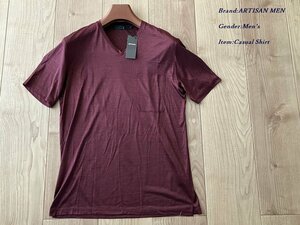 新品サンプル ARTISAN アルチザン 日本製 シルク100% ショートスリーブ VネックTシャツ 12ボルドー Mサイズ 42TW04 定価20,900円