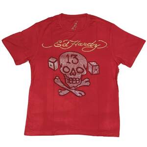 [並行輸入品] Ed Hardy エド・ハーディ ダイススカル13 ストーンプリント Tシャツ (レッド) M