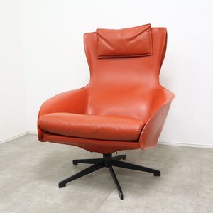 希少 ワンオーナー Cassina カッシーナ 423 CAB LOUNGE キャブ ラウンジチェア アームチェア チャイナレッド レザー 総本革【1B2501008】