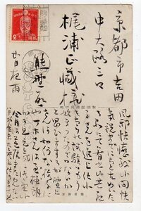 １次昭和２銭貼「松竹写真部調整絵葉書」　標語 「胸に愛国手に国債」 本郷　１４．２．２１