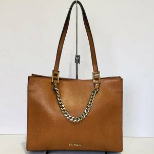 フルラ FURLA レザー トートバッグ ショルダーバッグ チェーン ブラウン系 レディース