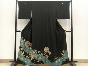 平和屋着物■豪華黒留袖　鳳凰花唐草文　暈し染め　金彩　逸品　BAAK4627jr