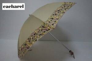 新品　ムーンバット製　cacharel　キャシャレル　軽量　紫外線防止加工　晴雨兼用　折りたたみ日傘　３６　オーカー系