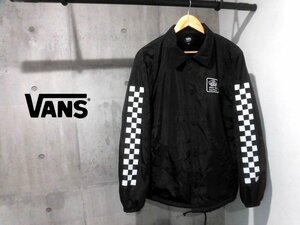 美品 VANS ヴァンズ バンズ ロゴワッペン × チェッカーフラッグプリント 裏ボア ナイロン コーチジャケット M/黒/メンズ/VA20SS-MJ50LB