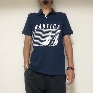 NAUTICAノーティカ　ビッグロゴ　ポロシャツ14 16Lユース　ネイビー系