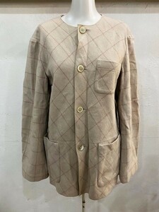 1037☆COMME des GARCONS / tricot トリコ コムデキャルソン ウールジャケット sizeL相当 ベージュ ウインドーペン ラウンドネック☆