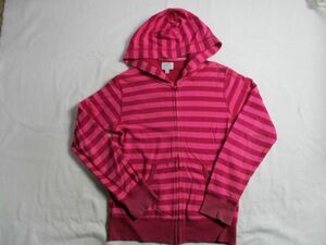 BF492【Kids Authentic・オーセンティック キッズ】ユニクロ　ボーダー　ジップアップ　長袖　パーカー　女児　淡赤紫　150