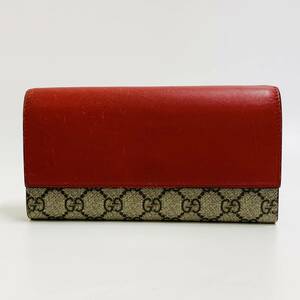 GUCCI グッチ GGスプリーム 二つ折り長財布 410100・0416 レッド ピンク レザー PVC