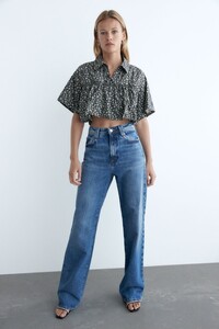 ZARA ザラ クロップド丈 ギャザーフレアプルオーバーシャツ 半袖 ショート 中チューブトップ size XS