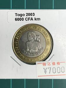 バイメタル(Togo 2003 6000 CFA km) トーゴ、6000 CFA フラン - 4 アフリカ、2003 年