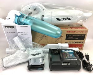 新品 マキタ 充電式クリーナ CL106FDZW 本体 + バッテリ + 充電器 ( CL106FDSHW と同じ )+ サイクロンアタッチメント 10.8V クリーナー