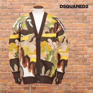 1円/秋冬/DSQUARED2/Mサイズ/カーディガン S74HA1284 ウール アルパカ混ジャガード 迷彩 遊び心 イタリア製 新品/茶×黄/hd807/