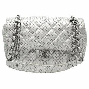 ★B2052 程度良好 シャネル マトラッセ ターンロック ココマーク パンチング レザー ショルダーバッグ シルバー CHANEL レディース★