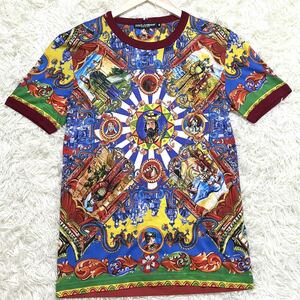 未使用級/極上品●DOLCE&GABBANA 半袖 Tシャツ ドルチェアンドガッバーナ 通年 ストレッチ素材 総柄 キング クラウン アニマル 46