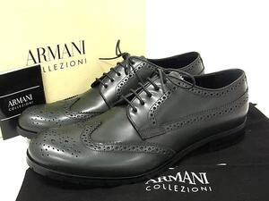 1円 ■美品■ ARMANI COLLEZIONI アルマーニ コレッツィオーニ レザー ビジネスシューズ 表記サイズ 8 (約26cm) 靴 ブラック系 FF8753