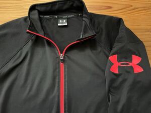 送料込み！ UNDER ARMOUR ジップアップジャージ ジャケット Lサイズ アンダーアーマー トラックジャケット ツートン 黒 ブラック