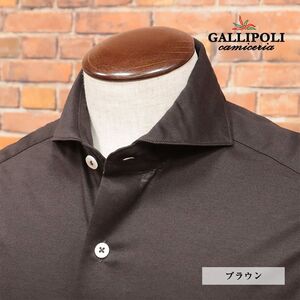 1円/GALLIPOLI camiceria/42(XS)サイズ/日本製シャツ シルケット 美艶ジャージー 伸縮 無地 カッタウェイ 長袖 新品茶色/ブラウン/hc114/