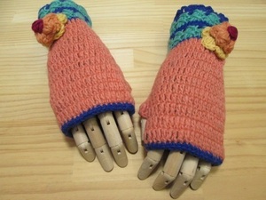 〓 新品 〓 ハンドウォーマー 〓　手袋　指なし手袋　手編み　ハンドメイド　エスニック　アジアン　ウール　フリース　おしゃれ　〓T093