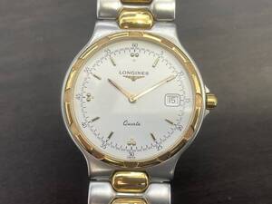 1円 ～ 美品 LONGINES Conquest L1.614.3 ロンジン コンクエスト クォーツ デイト ヴィンテージ メンズ 腕時計 白文字盤 純正ベルト