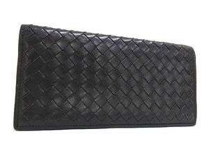 1円 ■美品■ BOTTEGA VENETA ボッテガヴェネタ イントレチャート レザー 二つ折り 長財布 ウォレット メンズ ブラウン系 FD2394