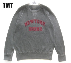 美品日本製!!TMT ティーエムティー*ピグメント染め加工 NEW YORK BRONXアップリケ 汗止め付きスウェット M 濃灰 ビッグホリデー