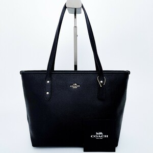 1円〜■未使用級■COACH コーチ ロゴ チャーム トート ハンドバッグ 肩掛け可 ビジネス レディース メンズ レザー ブラック 黒