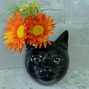 エレガントな黒猫 花瓶 壁掛け エレガント ネコ フラワーベース おしゃれ リアル 置物 インテリア 雑貨 オブジェ 陶器 可愛い 北欧