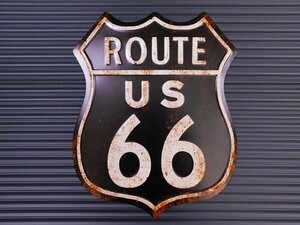 【ROUTE US66・ブラック】※《エンボスメタルサイン》　アメリカン雑貨　エンボス看板　ブリキ看板　ルート66　66