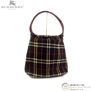 バーバリー （BURBERRY） チェック柄 ウール×レザー ハンド セミショルダー バッグ AP3205 ダークブラウン（中古）