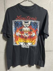 90s ヴィンテージ AERO SMITH NINE LIVES TOUR Tシャツ エアロ・スミス 1997年 ロック 当時物 オリジナル Euro ユーロ ビンテージ