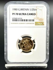 １円スタート!! 1980年 ヤングエリザベス 1/2ソブリン 金貨 NGC PF70UC ロイヤルミント 第二肖像 １円〜