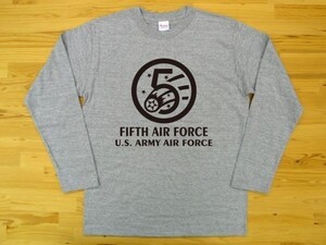 5th AIR FORCE 杢グレー 5.6oz 長袖Tシャツ 黒 L ミリタリー U.S. ARMY AIR FORCE FIFTH