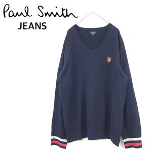 1I2773-R◆Paul Smith JEANS ポールスミスジーンズ Ｖネックニットセーター◆サイズXL メンズ 紳士 トップス ワッペン ネイビー 秋冬