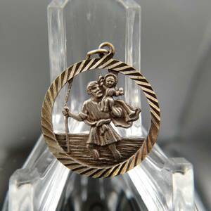 ヴィンテージ シルバー ペンダント チャーム 彫金 男性 子供 フォブ St christopher アクセサリー ② T5