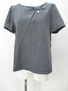 インゲボルグ INGEBORG チェック柄 半袖 Tシャツ カットソー 3 黒系 ブラック リボン 加工 レディース