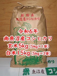 令和6年★新米★南魚沼産コシヒカリ★玄米5kg＋白米15kg（5kg×3袋）★産地直送★