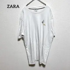 【ZARA】Tシャツ 刺繍ロゴ L ホワイト 半袖 シンプル 古着