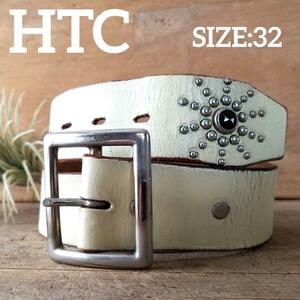 送料無料 HTC 32インチ エンドオンリー スタッズベルト ホワイト系 白 ライトベージュ レザー ハリウッドトレーディングカンパニー