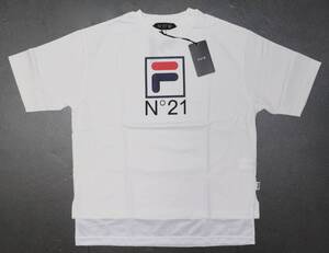 定価16000 新品 本物 N°21 × FILA ヌメロヴェントゥーノ フィラ クルーネック オーバーサイズ Tシャツ XL 12-C100 ユニセックス 白