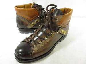 極美品 【サントーニ Santoni】 パティーヌレザー マウンテンブーツ 紳士靴 (メンズ) size7 ダークブラウン系 ◯30MZA6905○