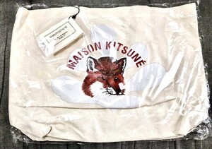 ★MAISON KITSUNE メゾンキツネ トートバッグ 大容量 肩がけ ハンドバッグ コットン ベージュ