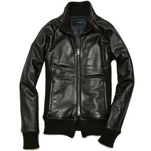 LEON掲載 定価25万 AKM RIBA ENTREFINO LAMB LEATHER STAND TRACK JACKET M 美品 ラムレザースタンドトラックジャケット ライダース wjk 