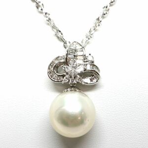 豪華!!取り外し可!!《K14(585)南洋白蝶真珠/天然ダイヤモンドネックレス》J 15.9g 約45cm necklace jewelry ジュエリー EI8/FA1