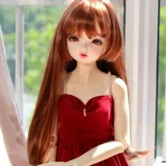 ドールウィッグ 8~9インチ レッド ブラウン ロングヘア SD BJD 赤茶色